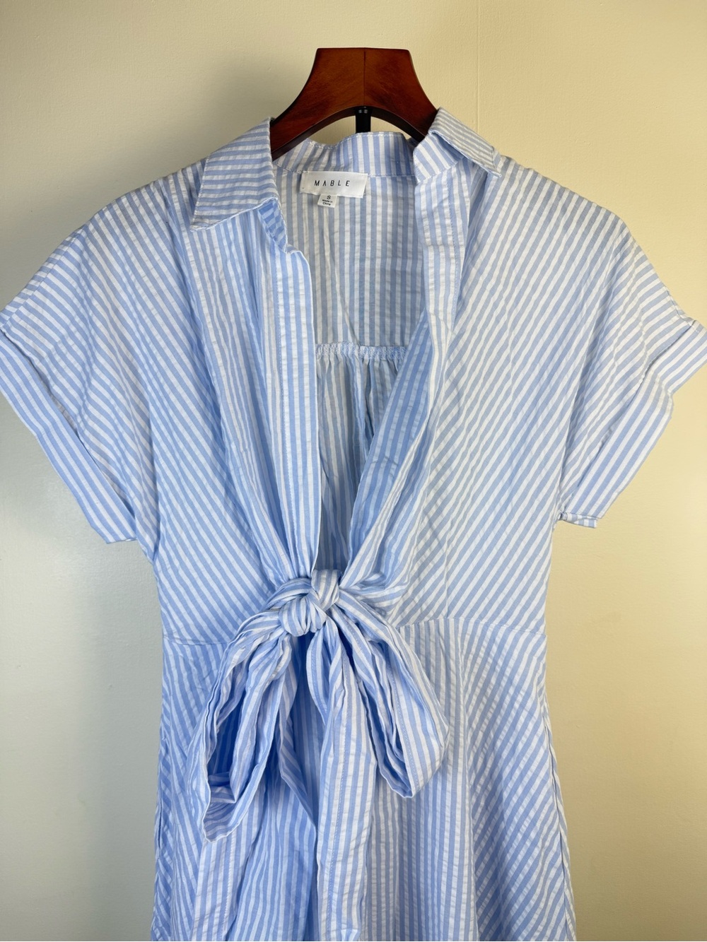 Anthropologie Mable Women Midi Dress Small Blue Dolman Stripe Crinkle Casual - Picture 5 of 17